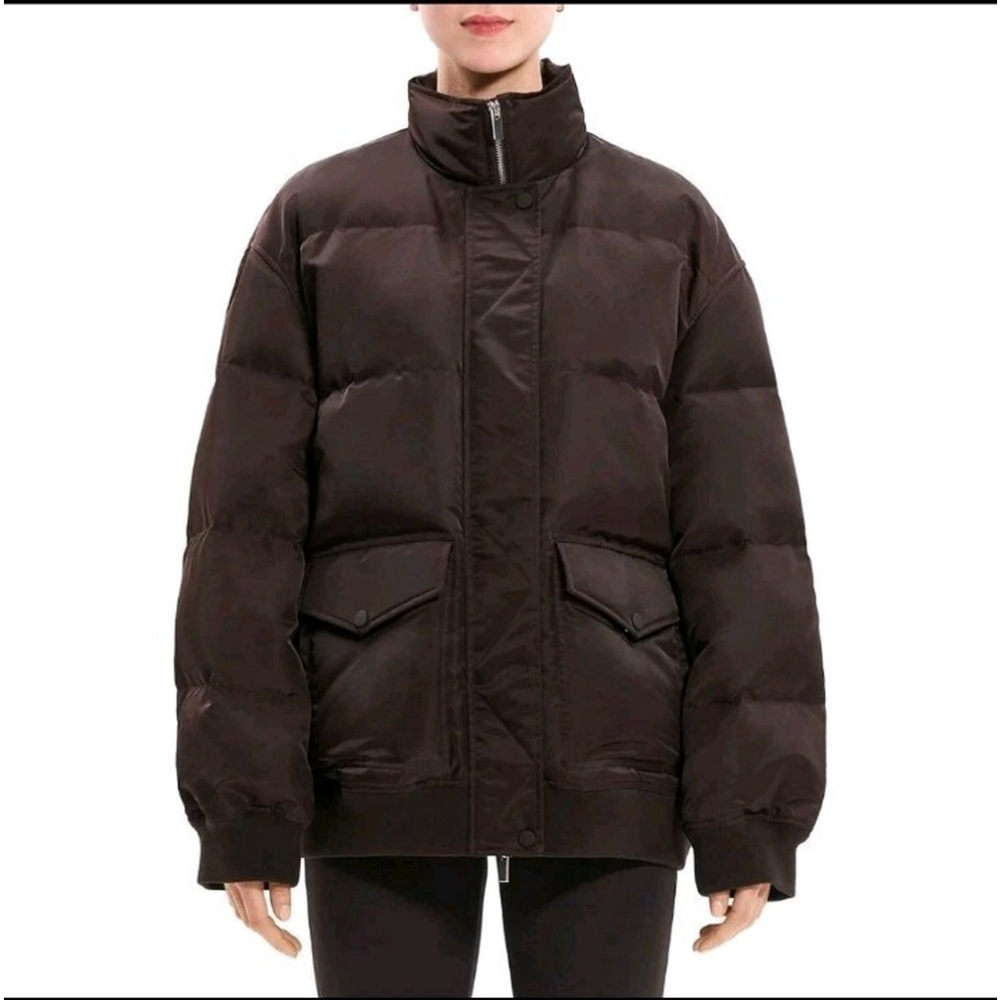 Theory Oversized Puffer Jacket Mink Brown Down Quilted Coat $595